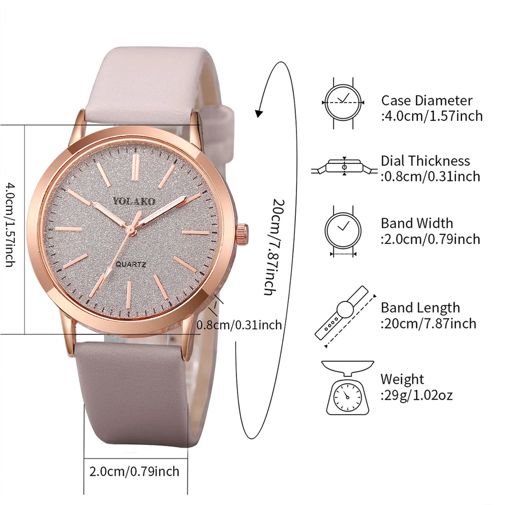 6PCS/Set Fashion Frosted Dial Women's Quartz Watch Leather Band Wrist Watches Heart Jewelry Set（Without Box）