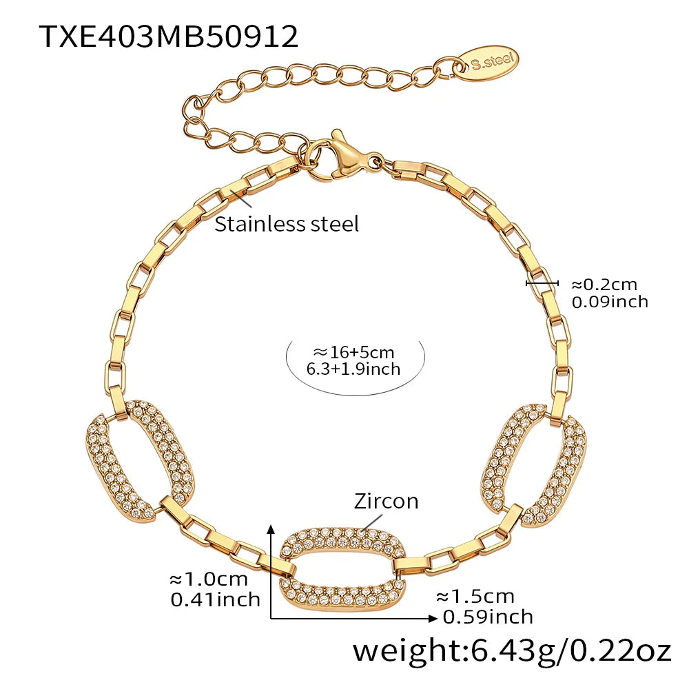 Stainless Steel Chain Necklace Bracelet Matching Earring For Women 18k Gold Plated With Zircon Necklaces Bracelets Earrings Set