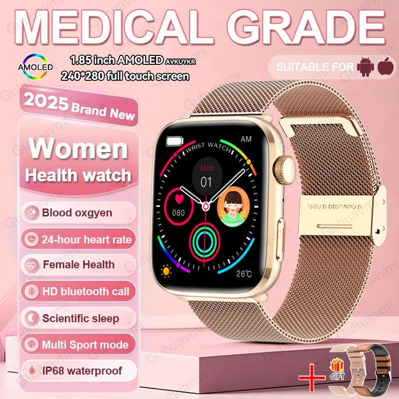 1.85-inch AMOLED Screen Smart Watch Women Bluetooth Call NFC Heart Rate Blood Pressure SP02 Lady Smartwatch For Xiaomi 2025 New
