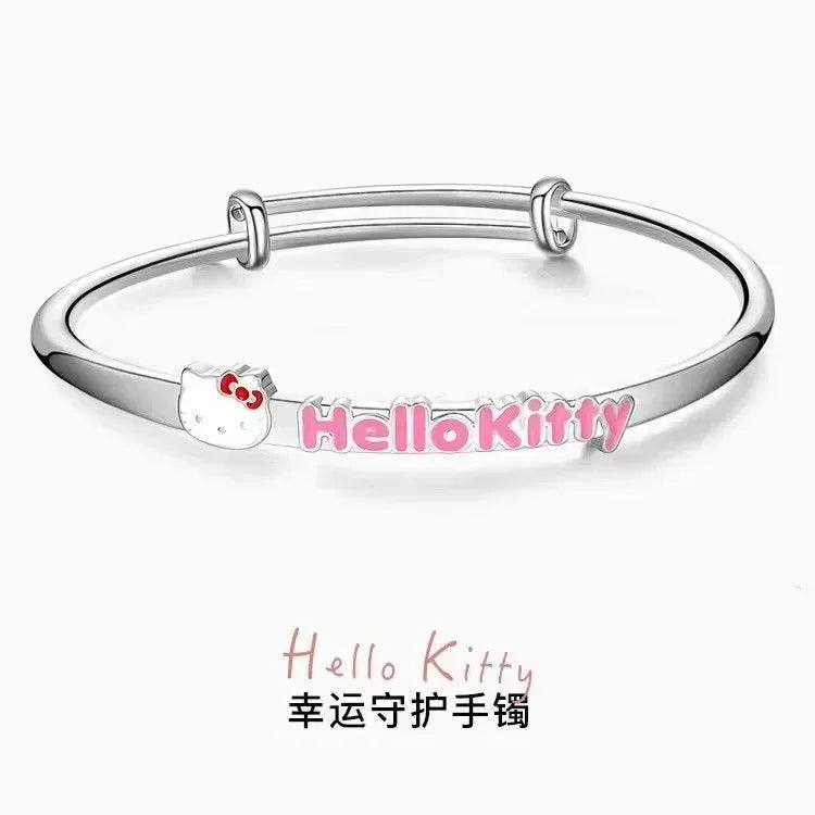 Sanrio Hello Kitty Necklace Anime Character Pink Peach Heart Crystal Cat Push-Pull Bracelet Pendant Couple Decoration Girl Gift