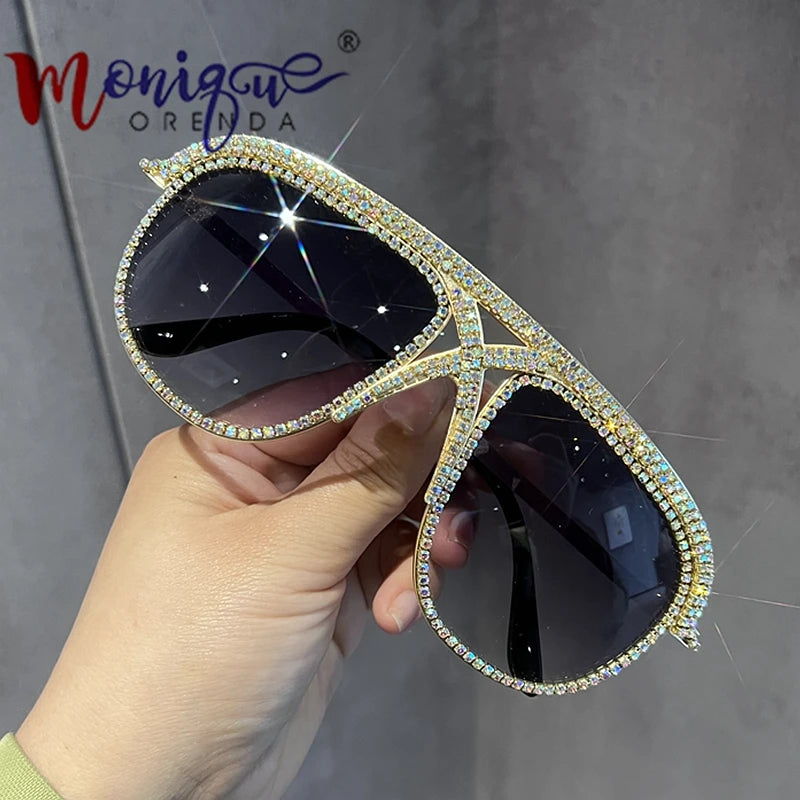 New Personalized Sunglasses For Women Shiny Crystal Sun Glasses Men Vintage Eyegalsses For Hip Hop Oculos De Sol Feminino
