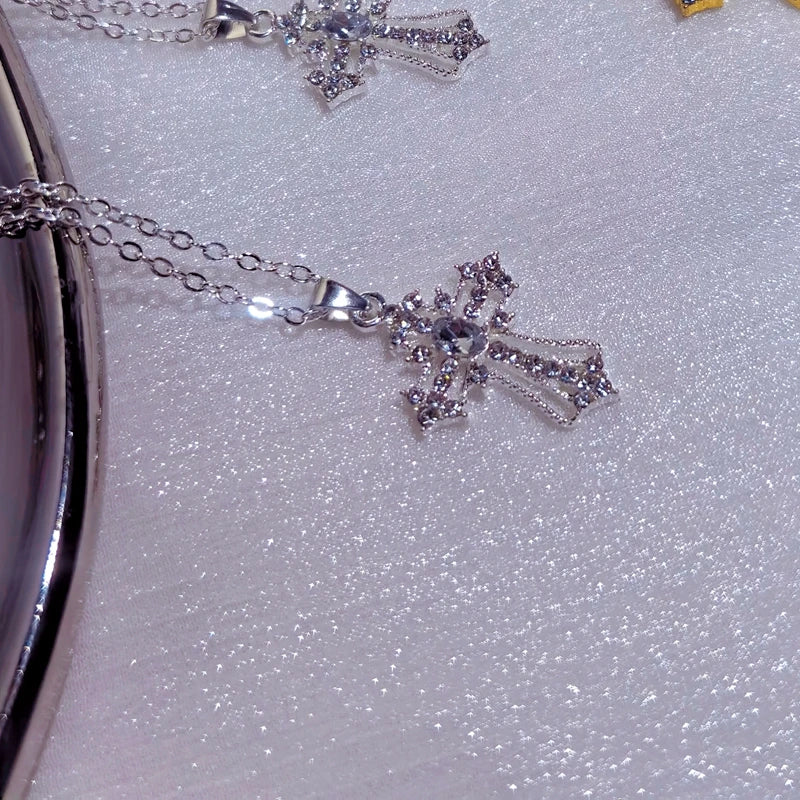 Gothic Big Zircon Cross Necklace Unisex Y2K Irregular Goth Large Cross Pendant Necklaces  for Men Women Couple Necklace Jewelry