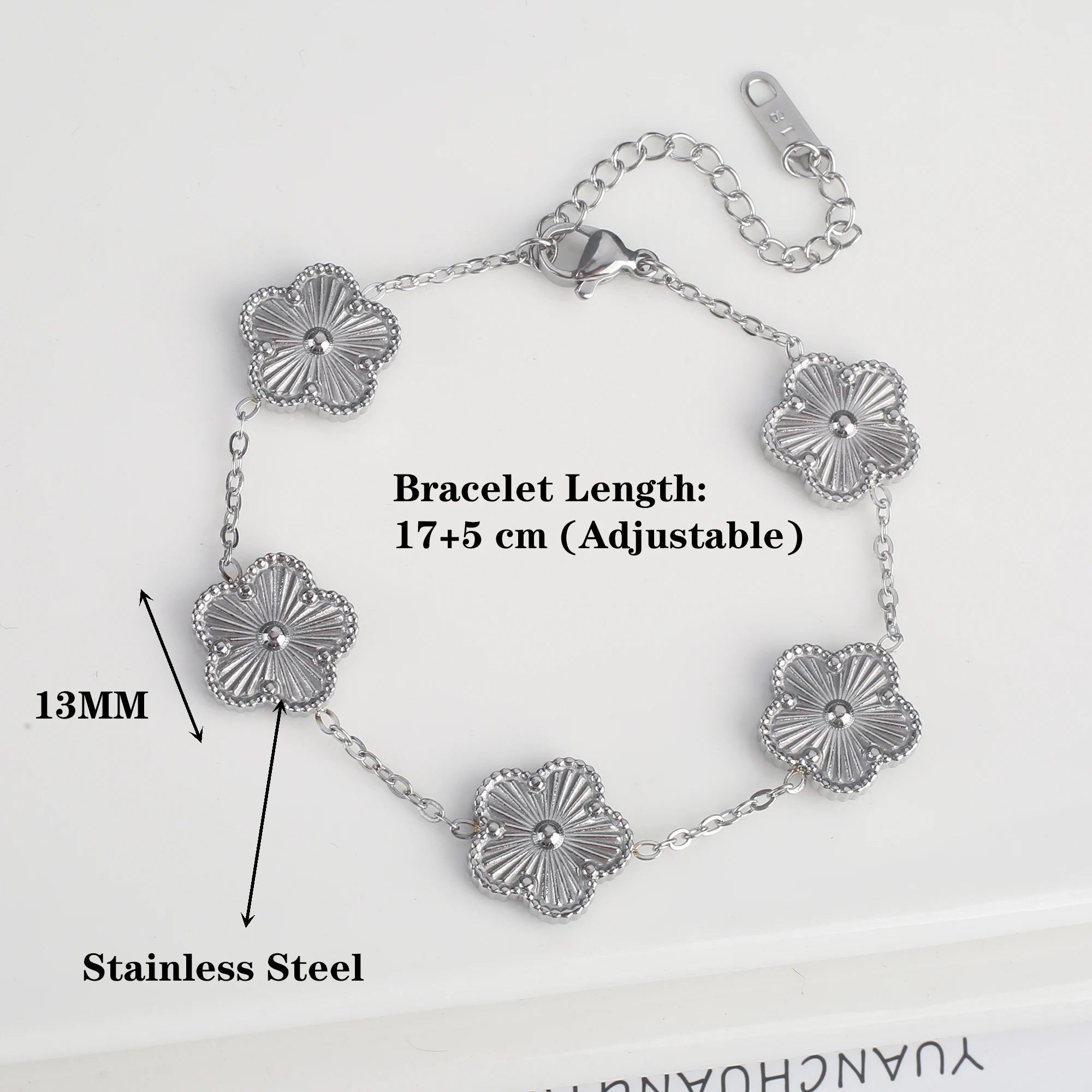 Double Sided Metal Laser Five Leaf Flower Adjustable Charm Bracelet Classic for Woman New Fashion Stainless Steel Jewelry Clover