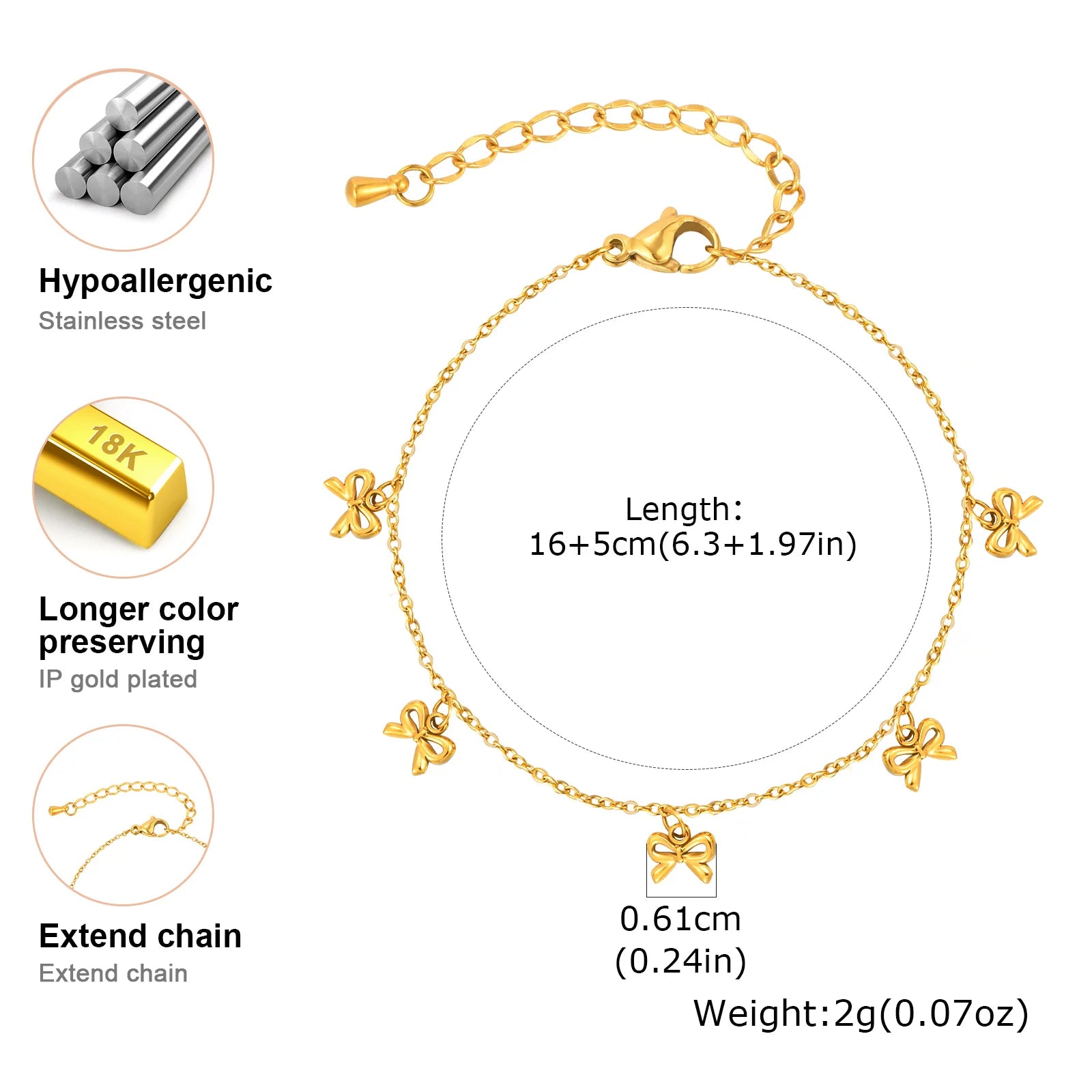 Minimalist Bowknot Bracelet for Women,Gold Color Stainless Steel Flat Rolo Chain Bow Bracelets,Trendy Waterproof Jewelry Gifts