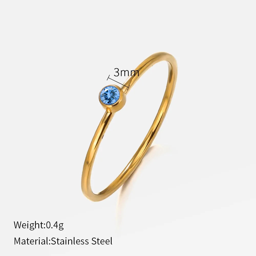 SUNIBI Stainless Steel Birthstone Ring for Woman Gold Color Simple Style Ring Festival Party Fashion Jewelry Dropshipping