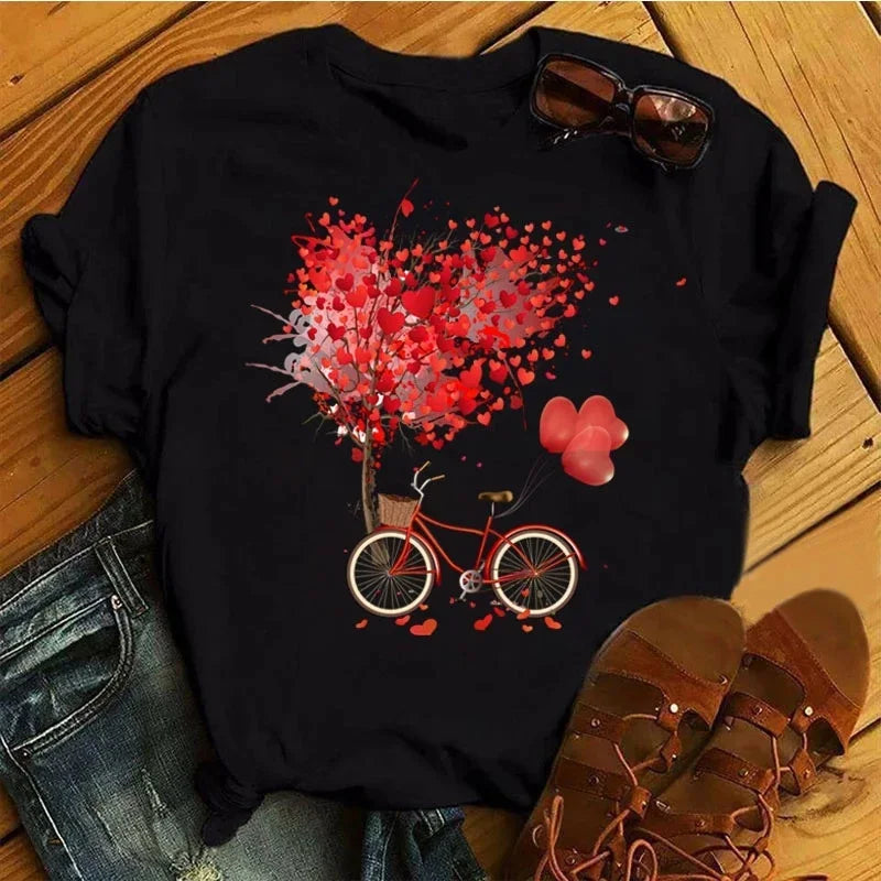 Female Short Sleeve Tshirt Harajuku Tee Shirts Girls T-shirts Fashion Red Poppy Women T Shirt Funny Black Printed Tops Tee