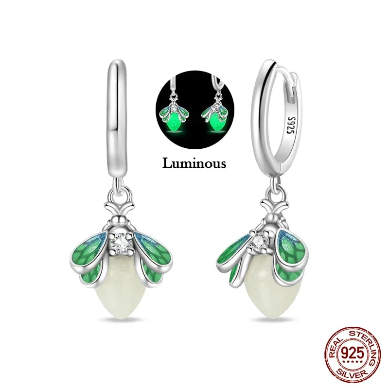 New in 925 Sterling Silver Luminous Firefly Stud Earrings for Women Girl Ear Studs Fine Jewelry Fashion Luxury Anniversary