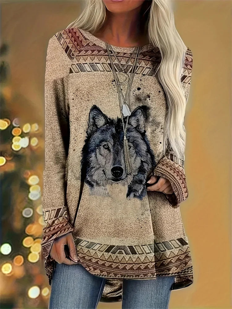 Retro Ethnic Style Women's Long Sleeve T-shirt Indian Dreamcatcher Print Women's Long Sleeve Top Everyday Casual Elegant T-shirt