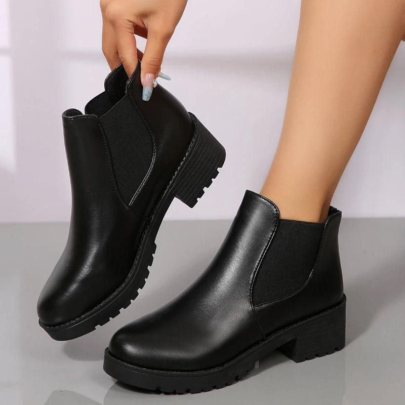 2025 Summer New Women's Fashion Short Boots High Heels Round Head Fashion Boots Casual Versatile Women's Shoes
