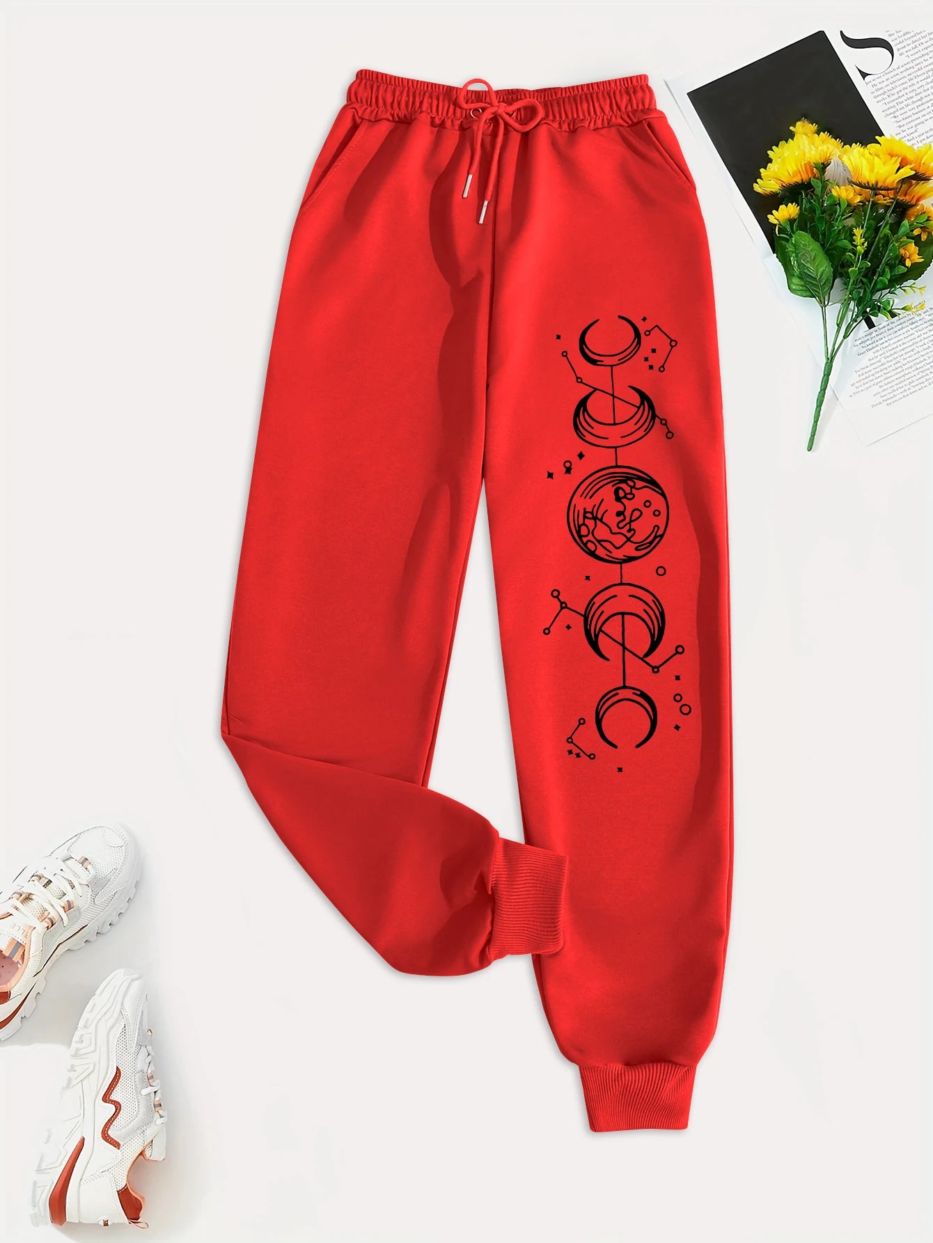 Connected Crescents Print Casual Versatile Women Pants Fashion Trendy Hip Hop Trousers With Drawstring Pockets Sweatpants Female