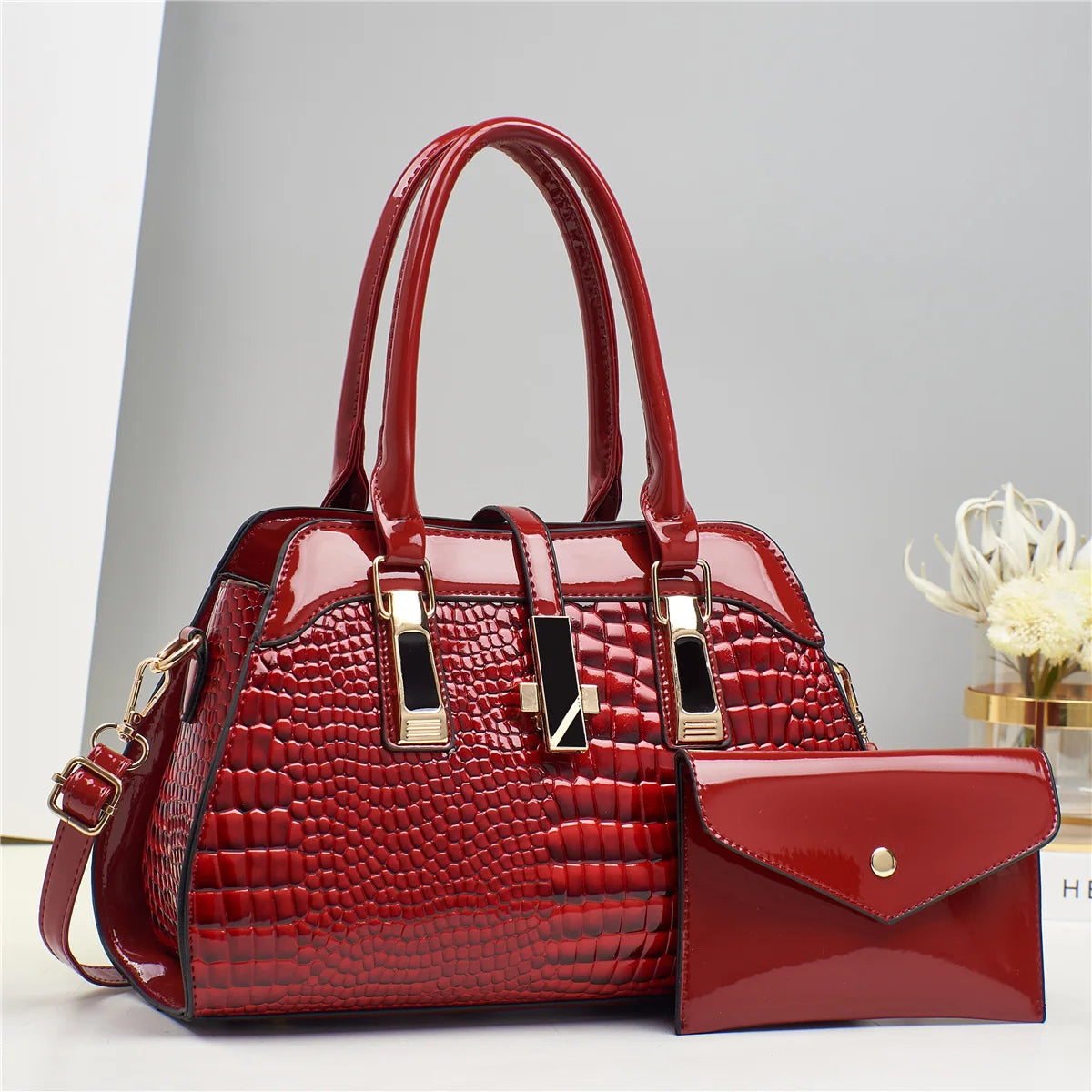 Luxury Brand Crocodile Handbag Women Tote Bag Bright Leather Women Purse Shoulder Bag Female Top-handle Bags Commuting Shopping