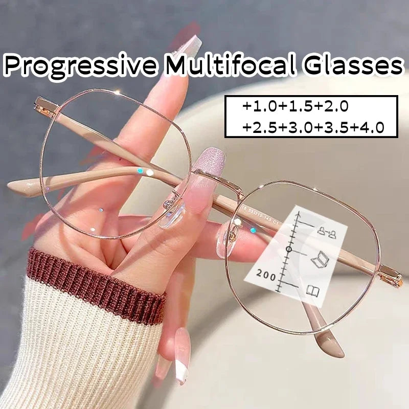 2024 Unisex Progressive Multifocal Reading Glasses Fashion Womens Round Presbyopia Eyeglasses Men Ultralight HD Computer Eyewear