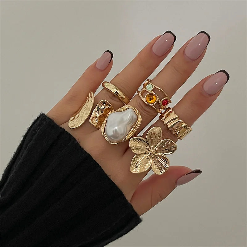12 Pcs/Set Fashion Gold Color Irregular Geometric Open Rings For Women Men Punk Metal Adjustable Knuckle Joint Ring Jewelry Gift