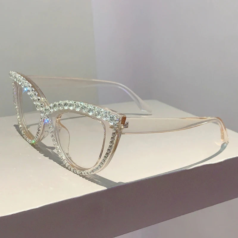 GM LUMIAS Vintage Cat Eye Glasses with Rhinestones Women Stylish Blue Light Blocking Optical Frames Trendy Design Decor Eyewear