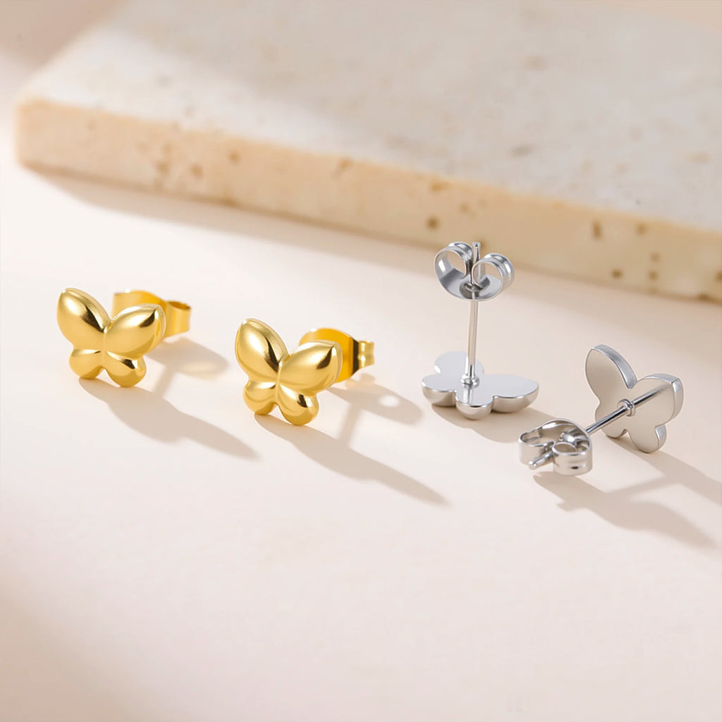 Teamer Mini Glossy Butterfly Stud Earrings Women Girls Gold Color Stainless Steel Cute Animal Jewelry Wholesale Birthday Gift