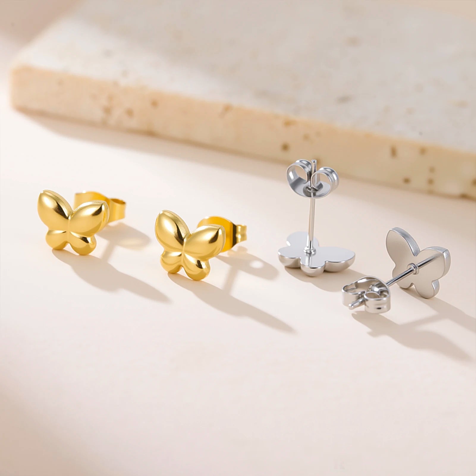 Teamer Mini Glossy Butterfly Stud Earrings Women Girls Gold Color Stainless Steel Cute Animal Jewelry Wholesale Birthday Gift