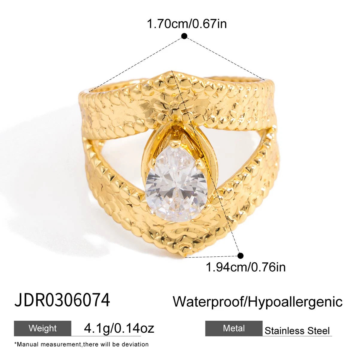 Uworld Minimalist 18K Gold Color Plated Stainless Steel Geometric Zircon Flower Ring Stackable Texture Ring Women's Jewelry