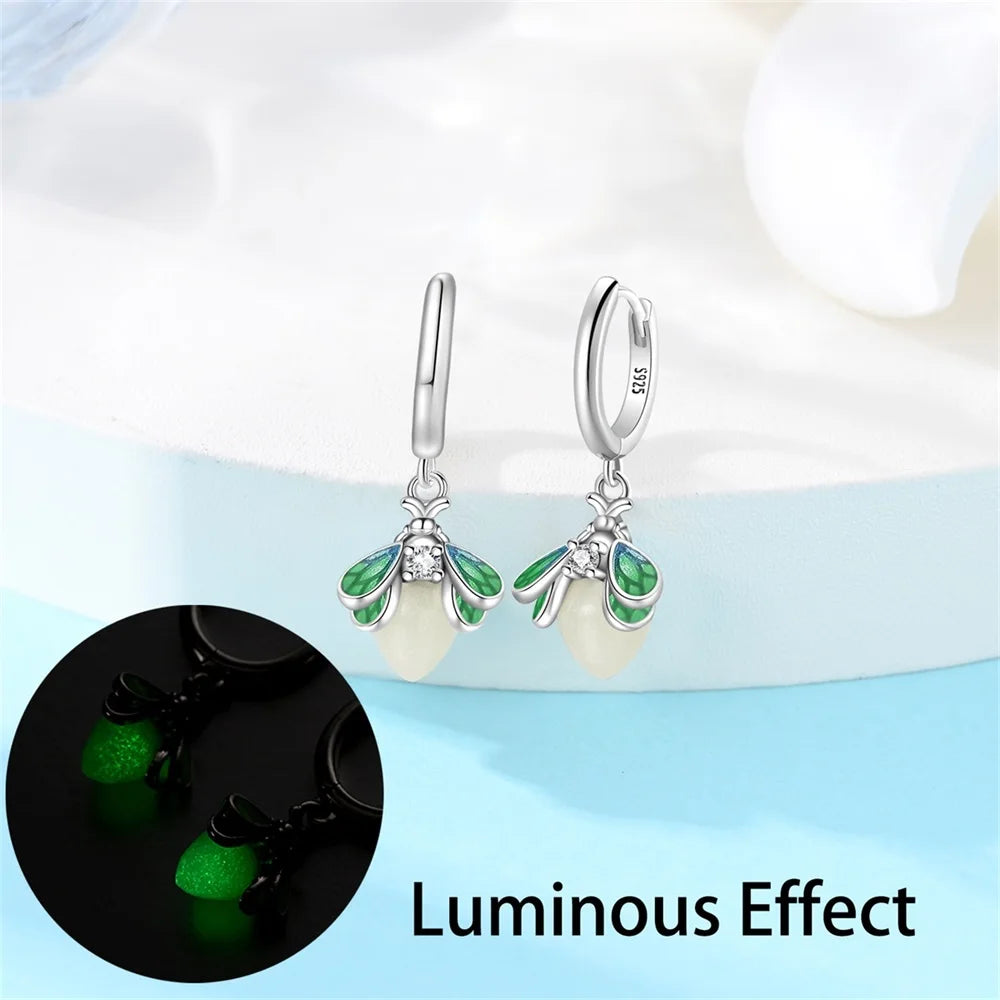 New in 925 Sterling Silver Luminous Firefly Stud Earrings for Women Girl Ear Studs Fine Jewelry Fashion Luxury Anniversary