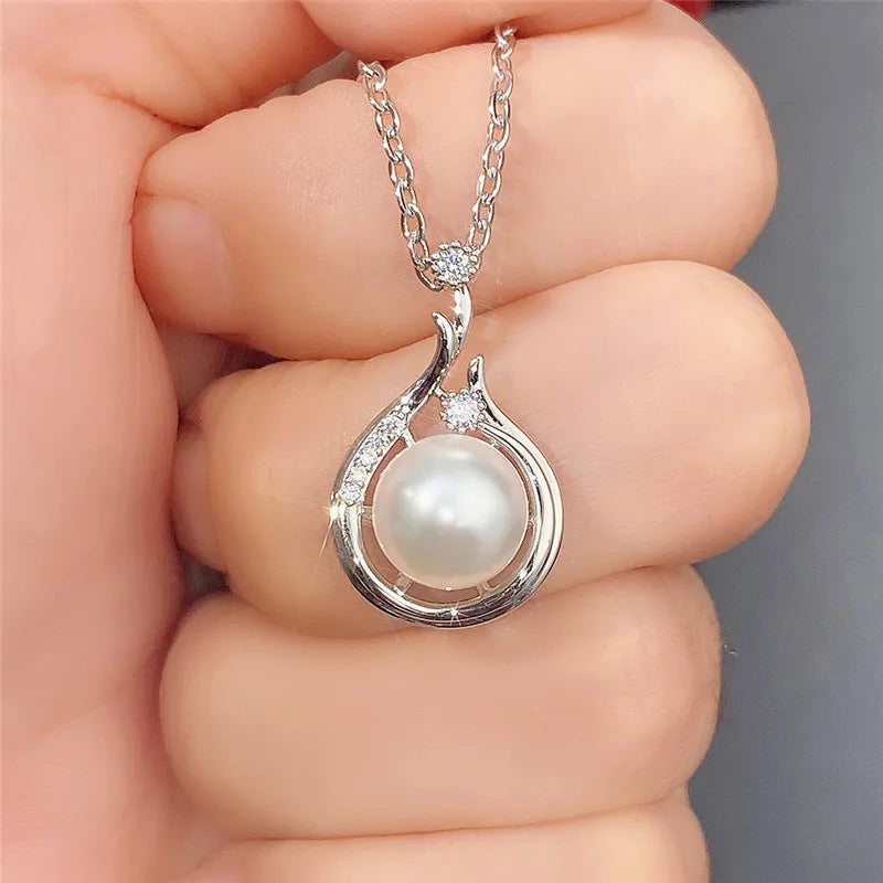 925 Sterling Silver Water Drop Pendant Necklace Pearl Engagement Wedding Party Elegant Accessories for Women Fashion Jewelry