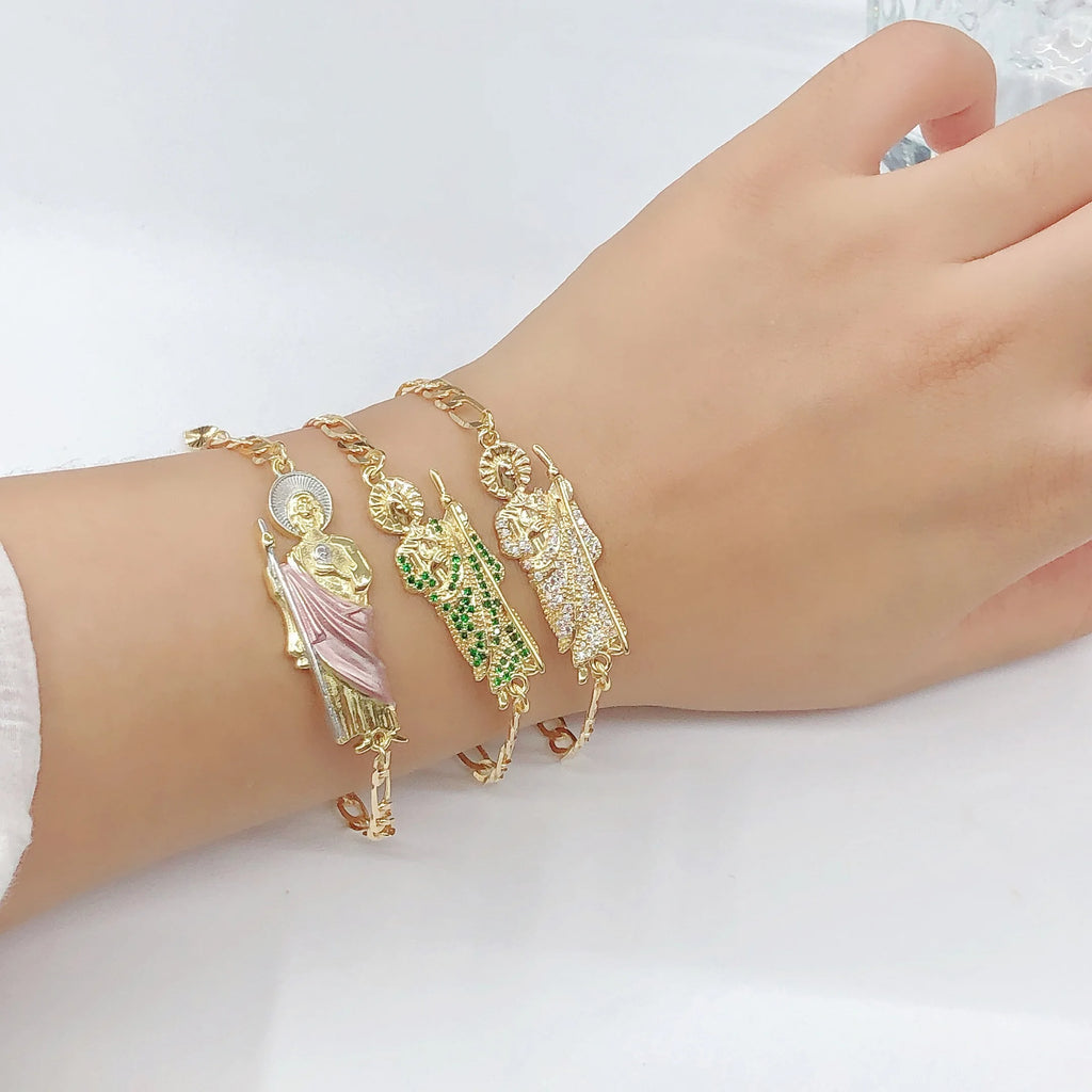 Simple Stylish St. Jude Gold Plated Women's Thin Bracelet Religious Jewelry for Daily Wear