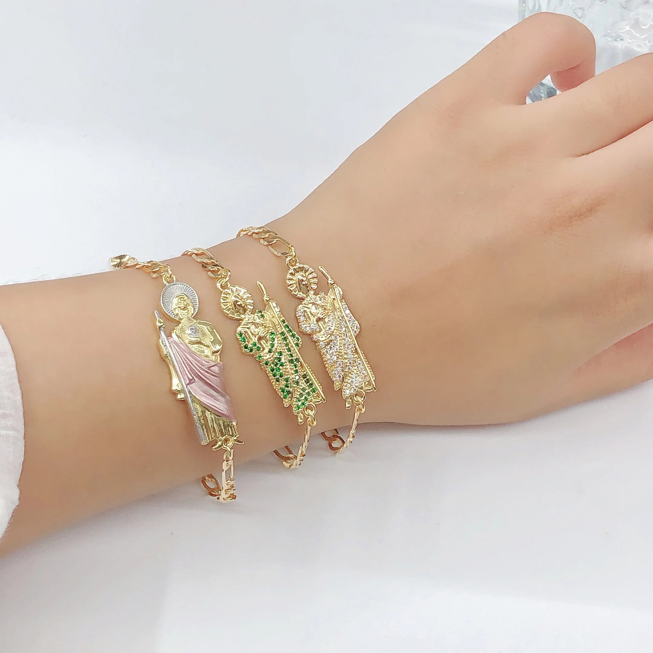 Simple Stylish St. Jude Gold Plated Women's Thin Bracelet Religious Jewelry for Daily Wear