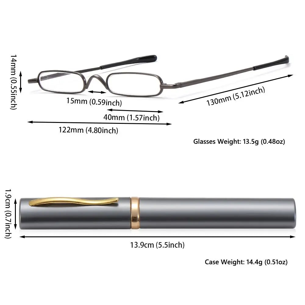 1PC Mini Small Tube Reader Glasses Slim Pen Reading Glasses Spring Hinged Eyeglasses with Portable Clip Case  for Men Women