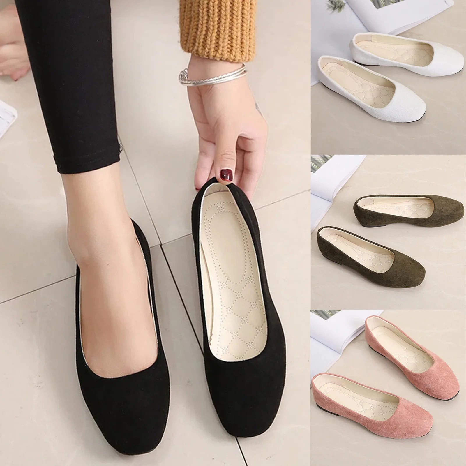 Women Ladies Slip On Flat Shoes Sandals Casual Ballerina Shoes Size Women'S Solid Color Thin Sole Casual Shoes