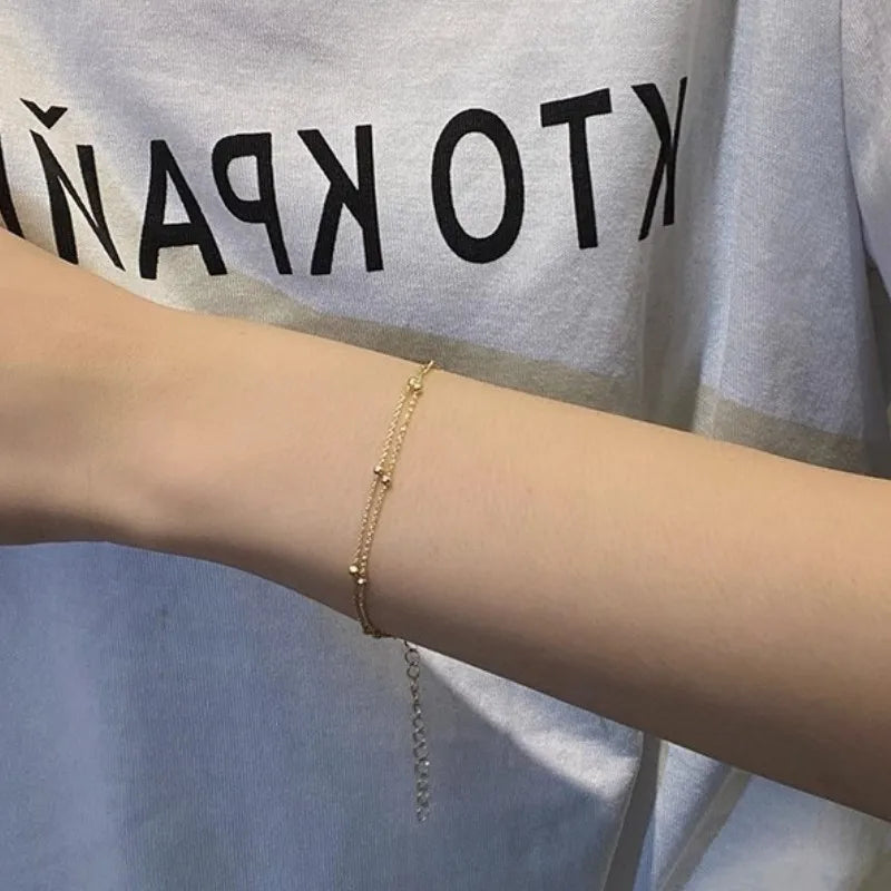 ANENJERY Small Ball Bracelet for Women Vintage Gold Plated Color Cuff Bracelets Women Statement Chain Jewelry Pulsera Wristband