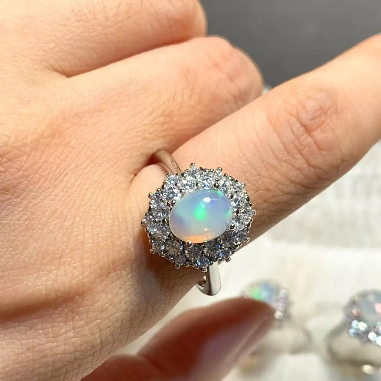 8*6MM Natural Opal Ring Adjustable Female Ring Jewelry for Women Gift Wholesale High Quality Vintage Fine