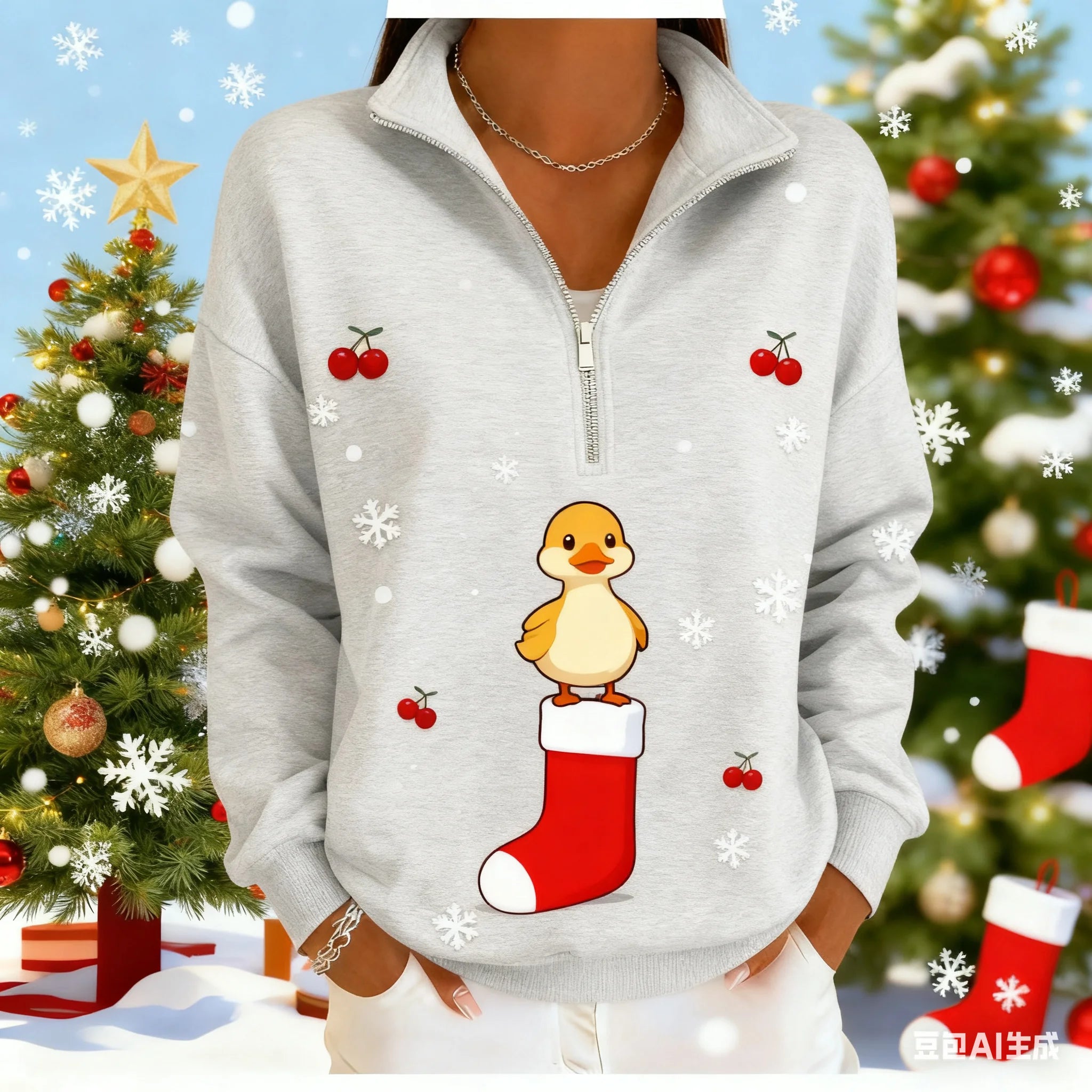Christmas Women's Sweatshirt pet pattern printed Zipper pullover sweater autumn and winter Women's clothing polyester sweatshirt