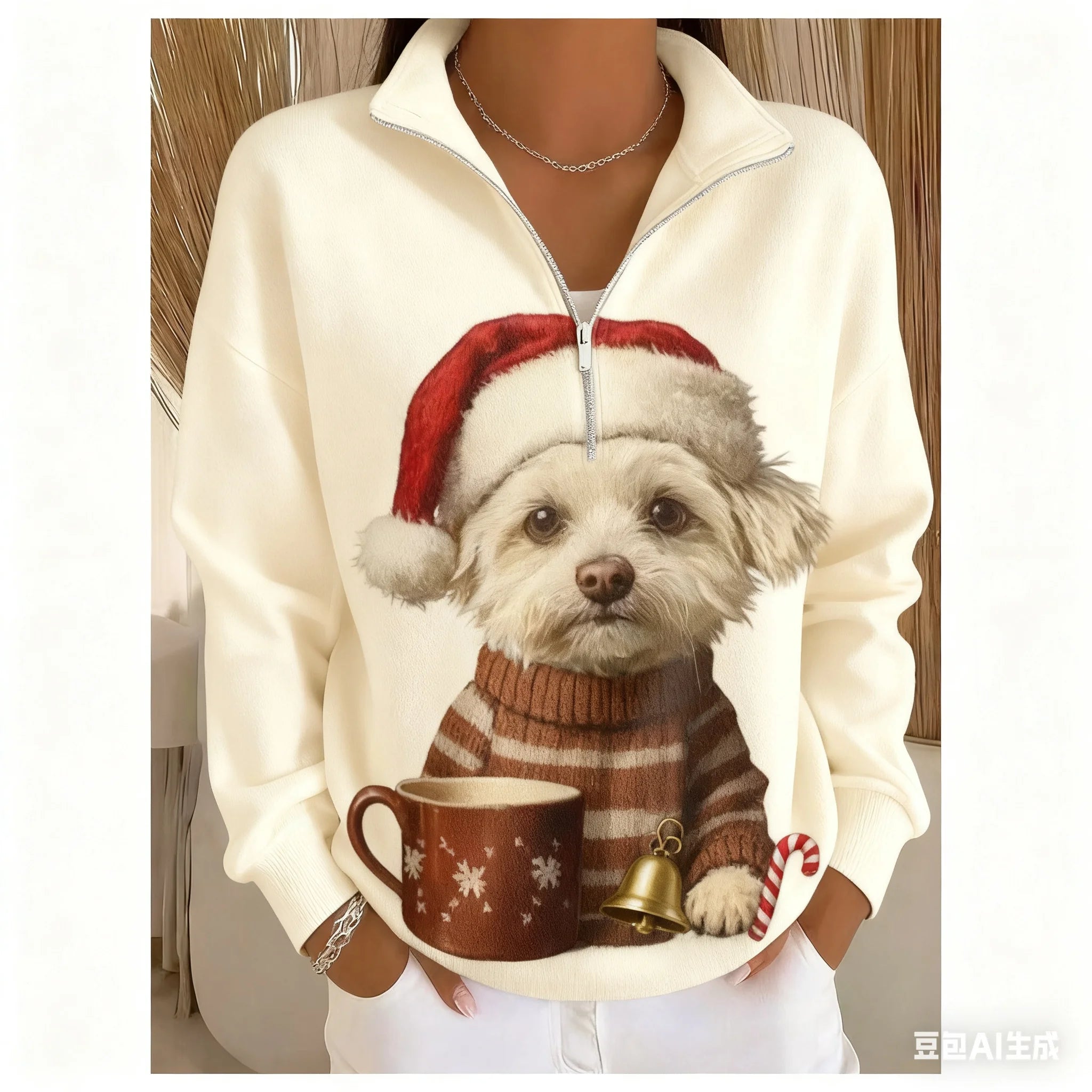 Christmas Women's Sweatshirt pet pattern printed Zipper pullover sweater autumn and winter Women's clothing polyester sweatshirt