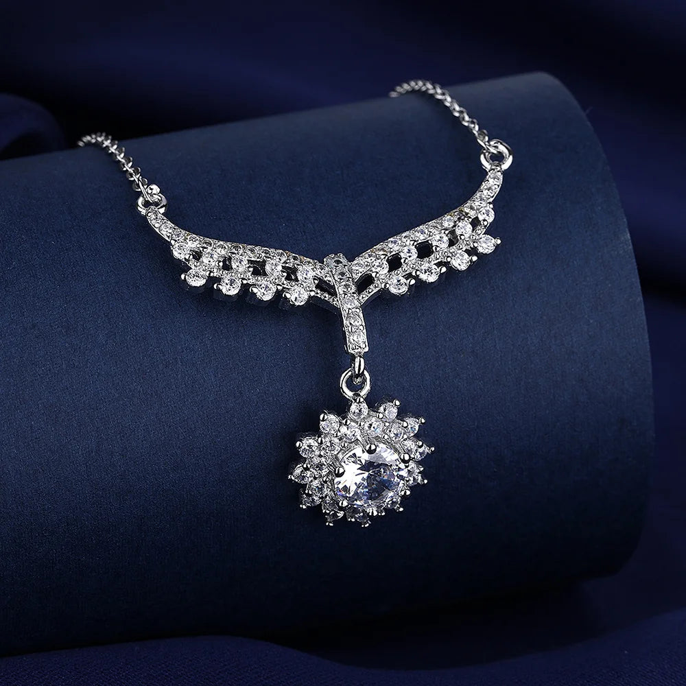 925 Sterling Silver Angel Wings Clavicle Chain Pendant Necklace Sparkling Zircon Women's Necklace Birthday Party Gift Jewelry