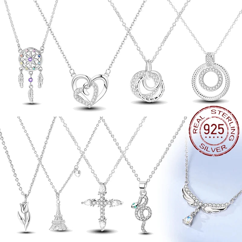 Original 925 Sterling Silver Necklace For Women Class Style Heart Shape Romantic Style High Quality Women Necklace Jewelry Gift