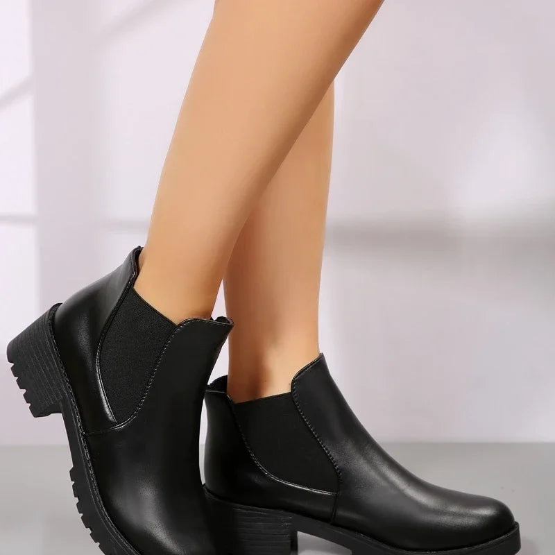2025 Summer New Women's Fashion Short Boots High Heels Round Head Fashion Boots Casual Versatile Women's Shoes