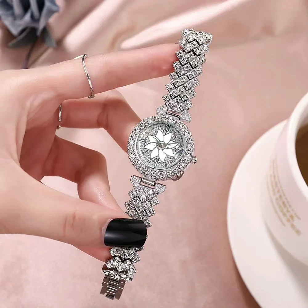 3 PCS/Set Sanrio Luxury Women Diamond Rhinestone Fashion Elegant Wristwatch Quartz Watch Hello Kitty necklace bracelet For Girl