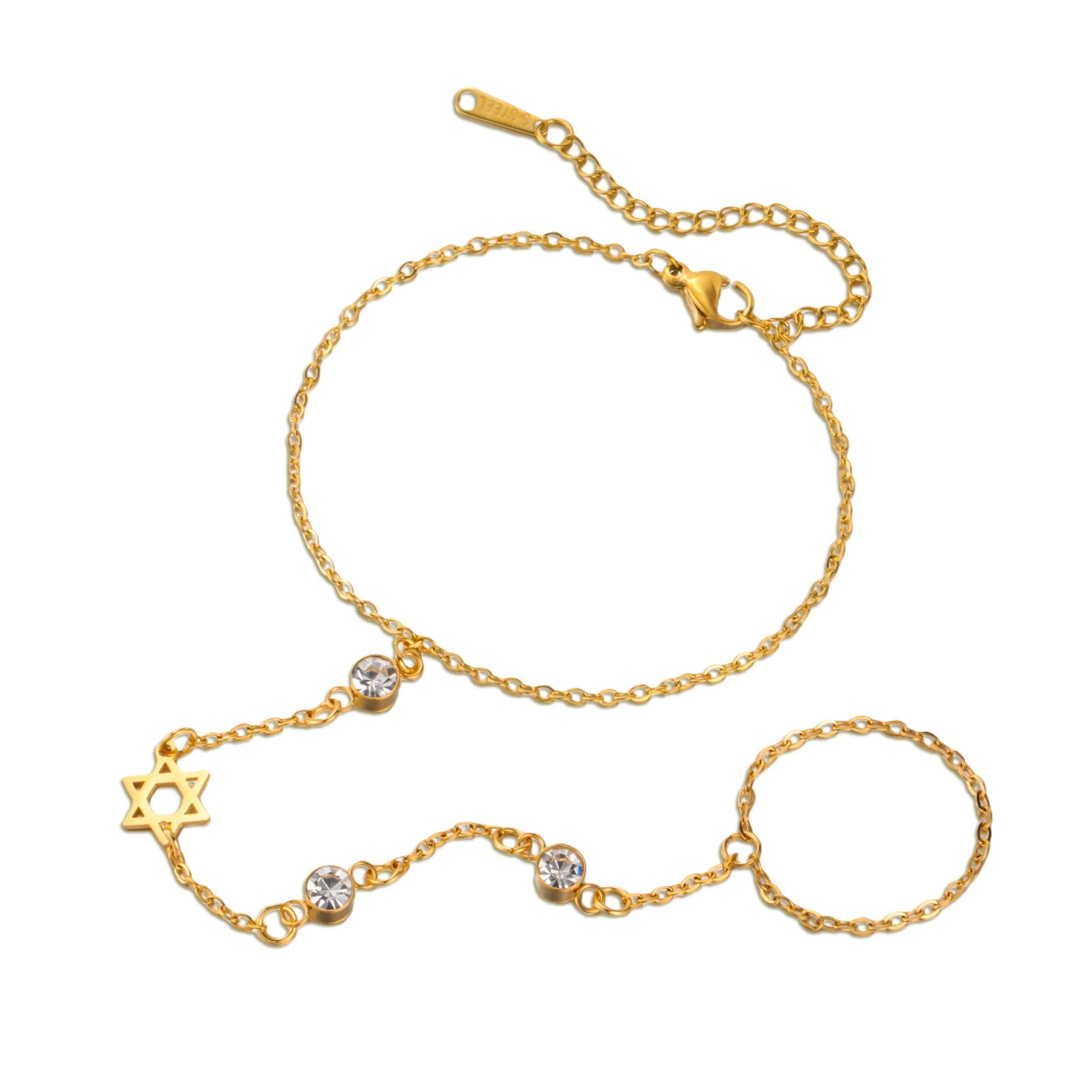 Skyrim Star of David Chai Clear Zircon Finger Bracelet Women Stainless Steel Gold Color Bracelets Amulet Jewish Jewelry Gift