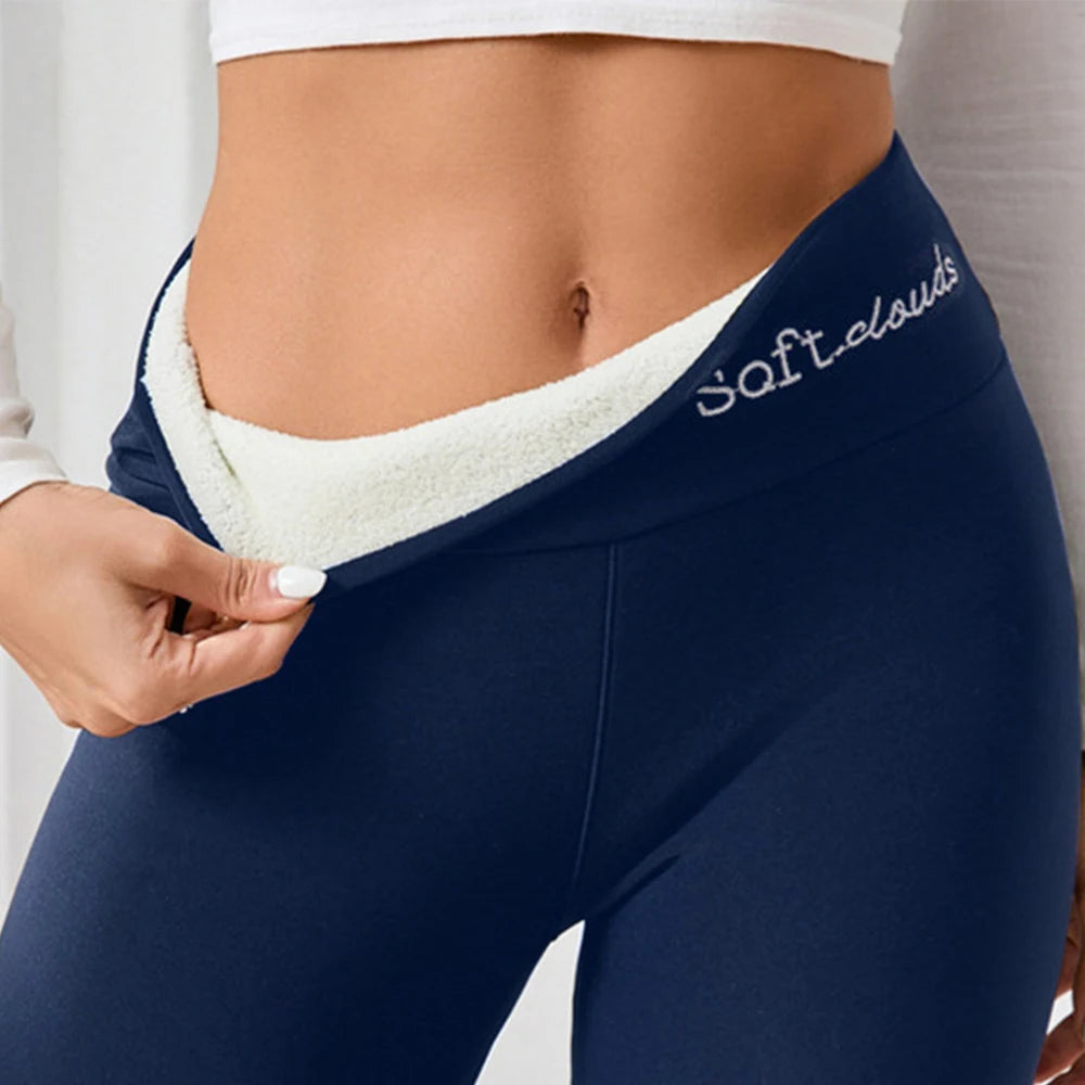 Embroidered Fleece Leggings Winter Warm Pants for Women High Waist Thikcened Tights Casual Elastic Comfortable Thermal Legging