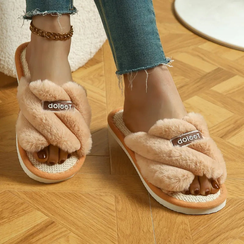 Women Soft Warm Slippers Adult Indoor Floor Breathable Plush Slides Four Season Females Cute Non-Slip Home Sandals Couples Shoes