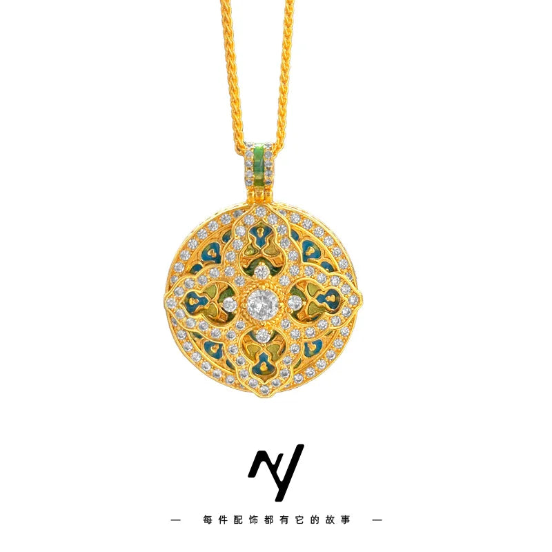 Gold Shop 9999 24K real gold foot gold dot diamond enamel gourd pendant necklace women's fashion design jewelry