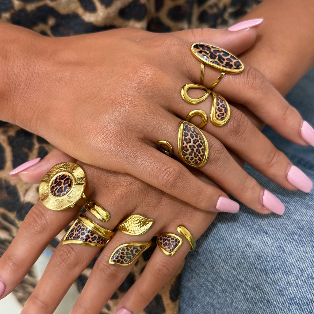 Minimalist 18K PVD Golden Plated 316 Stainless Steel Rings Chunky Jewelry High QualityCharm Stylish Boho Leopard Golden Jewelry