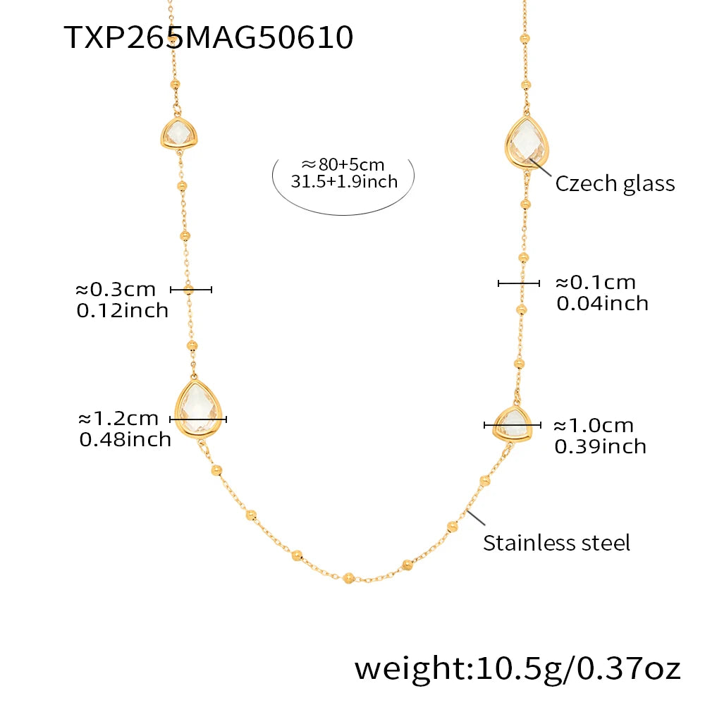 Colorful Waterdrop Stainless Steel Necklace for Women Luxury Czech Glass Gold Plated Cuff Open Bangle Charm Jewelry