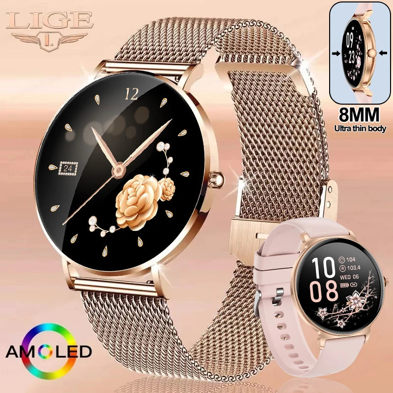 New 1.27" Full Touch Screen Ladies Smartwatch Ultra Thin 8mm Bluetooth Call Smart Watch Women Heart Rate Monitor For Android iOS