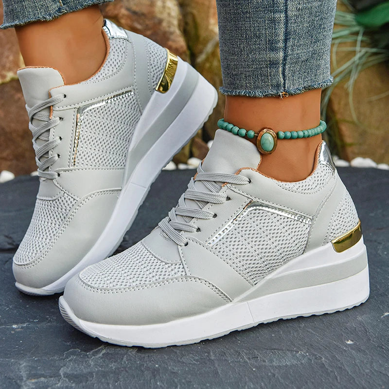 Women's Lightweight Wedge Sneakers Thick Sole Breathable Running Sports Shoes Woman Plus Size Fashion Lace Up Platform Sneakers