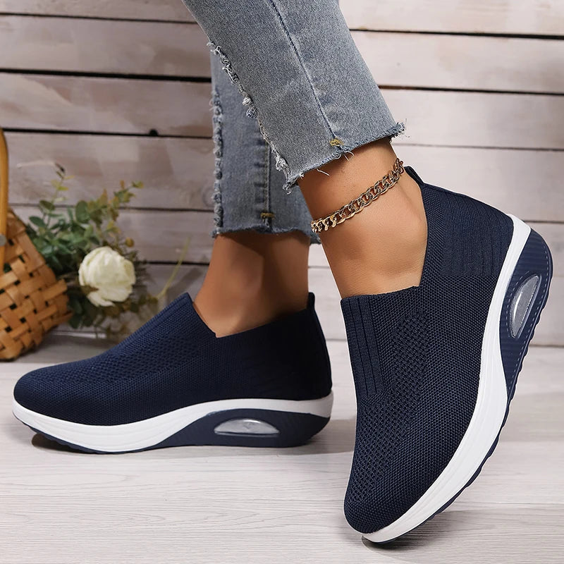 Breathable Knit Wedges Sneakers Woman Spring Autumn Slip On Platform Sport Sneakers Woman Plus Size Thick Sole Walking Shoes