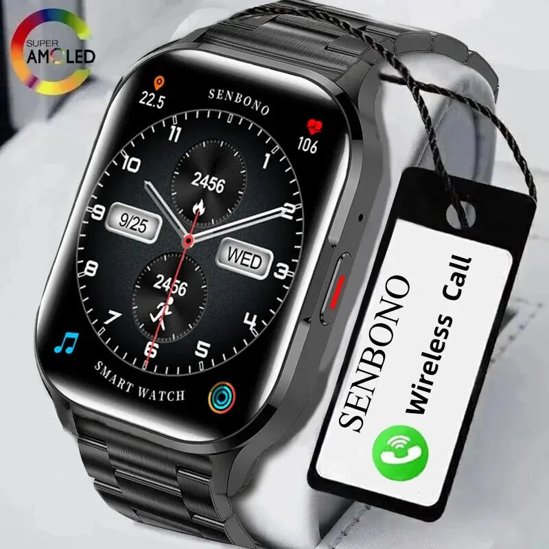 SENBONO AIR3 2024 New AMOLED Men Smart Watch Bluetooth Call 24H Health Tracker NFC Sport Smartwatch Men Women for IOS Android