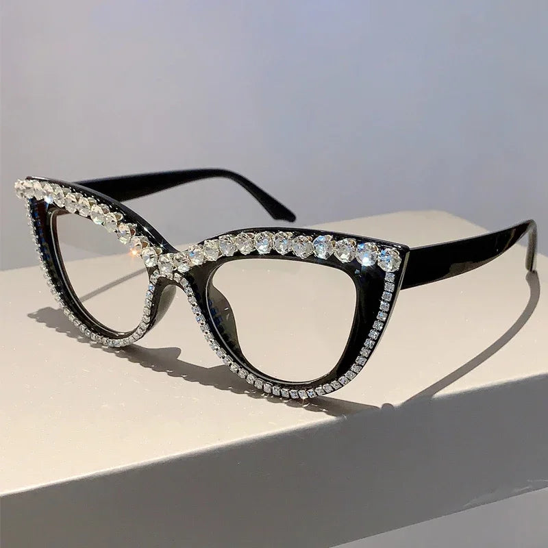 GM LUMIAS Vintage Cat Eye Glasses with Rhinestones Women Stylish Blue Light Blocking Optical Frames Trendy Design Decor Eyewear