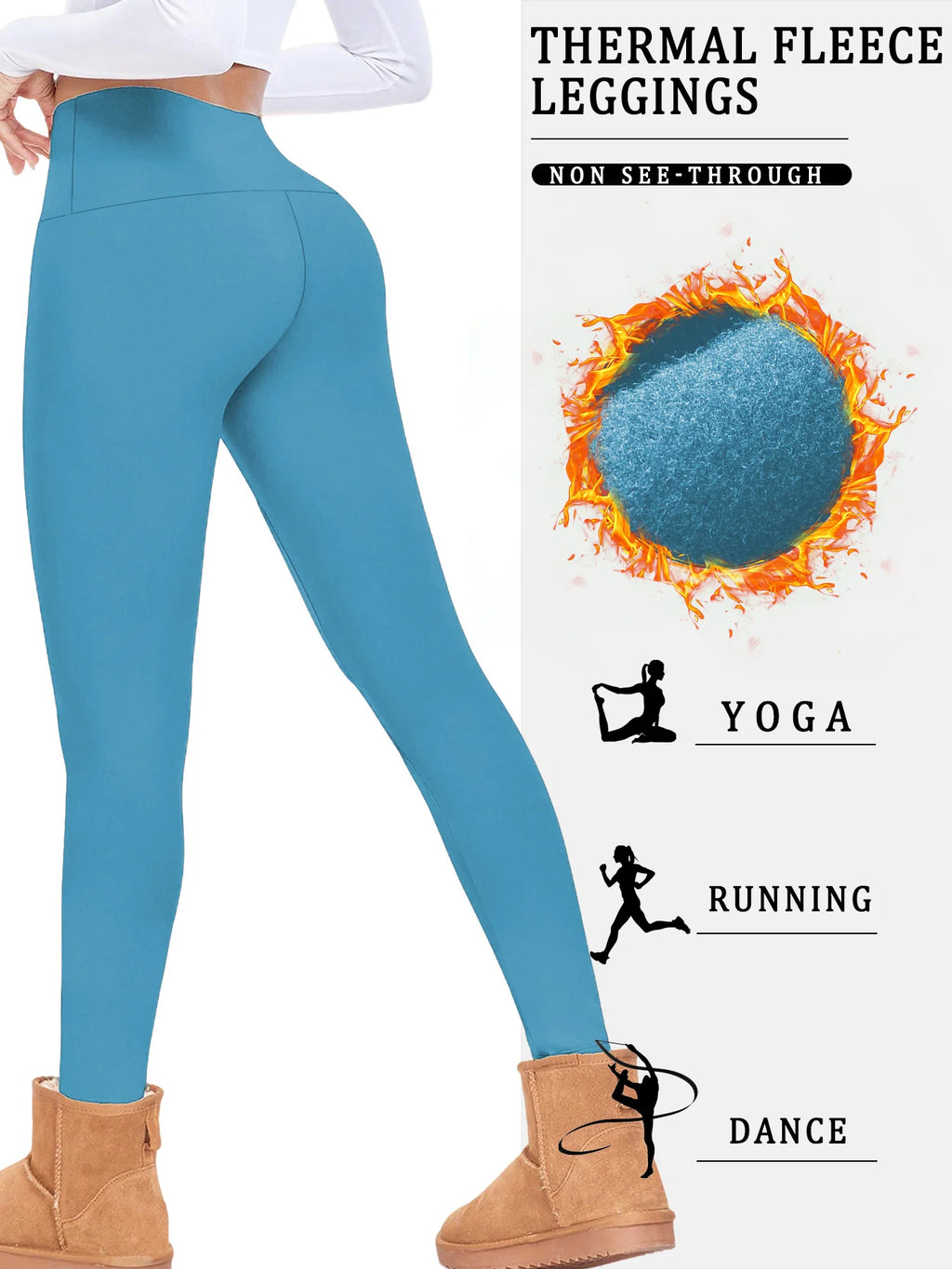 Womens Thermal Fleece Lined High Waisted Leggings. Workout Winter Warm Thick Tights Soft Yoga Pants