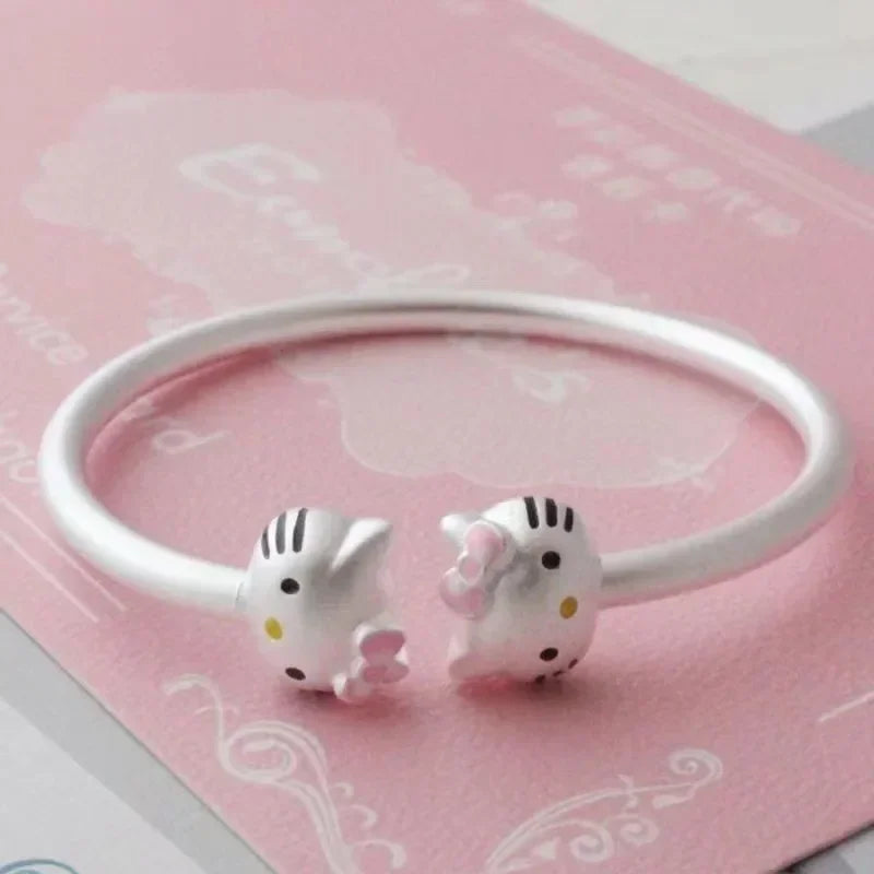 Sanrio Hello Kitty Necklace Anime Character Pink Peach Heart Crystal Cat Push-Pull Bracelet Pendant Couple Decoration Girl Gift