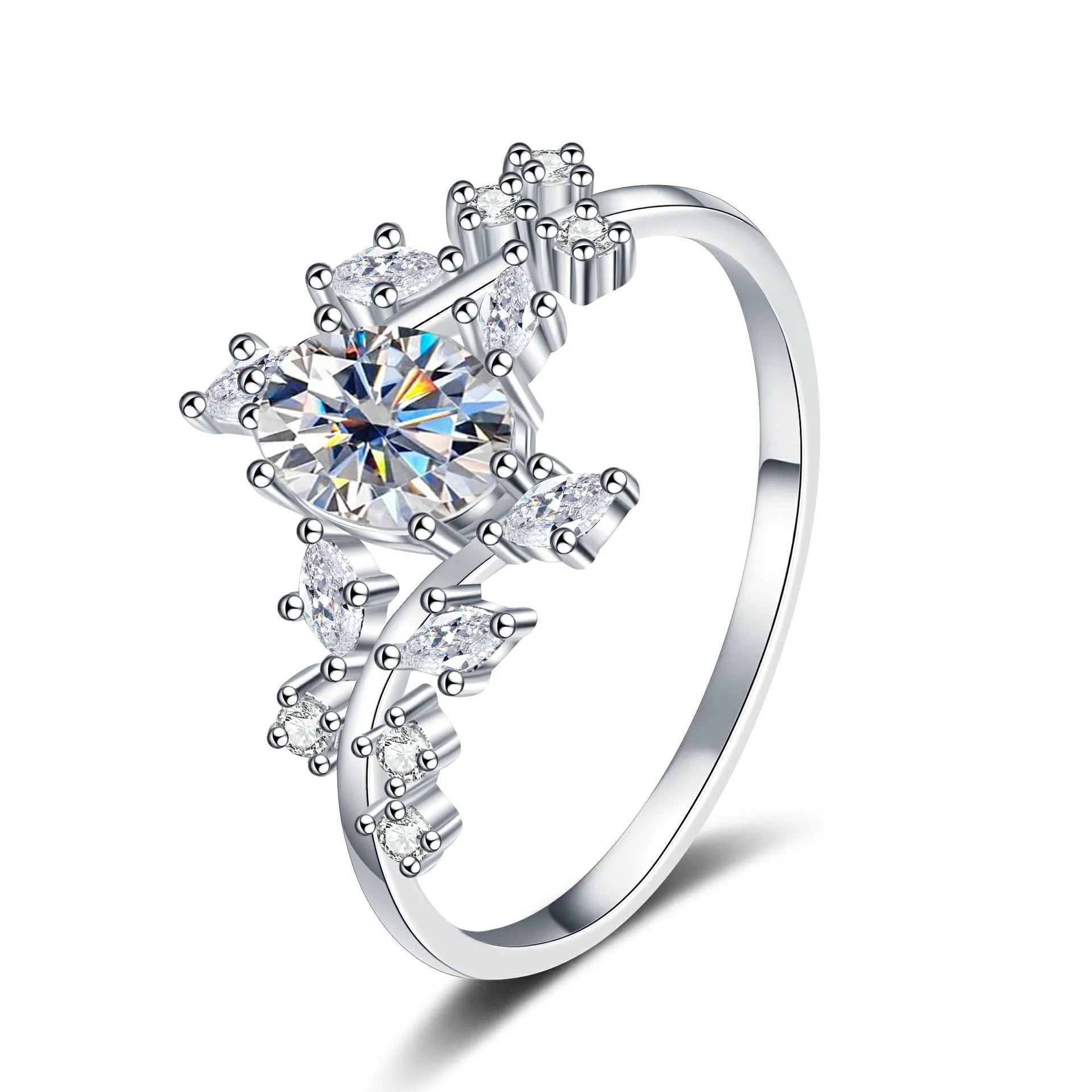 100% Platinum Pt950 Certified 1CT 5*7mn Oval Cut D VVS1 Moissanite Rings for Women 18K White Gold Diamond Band Wedding Jewelry