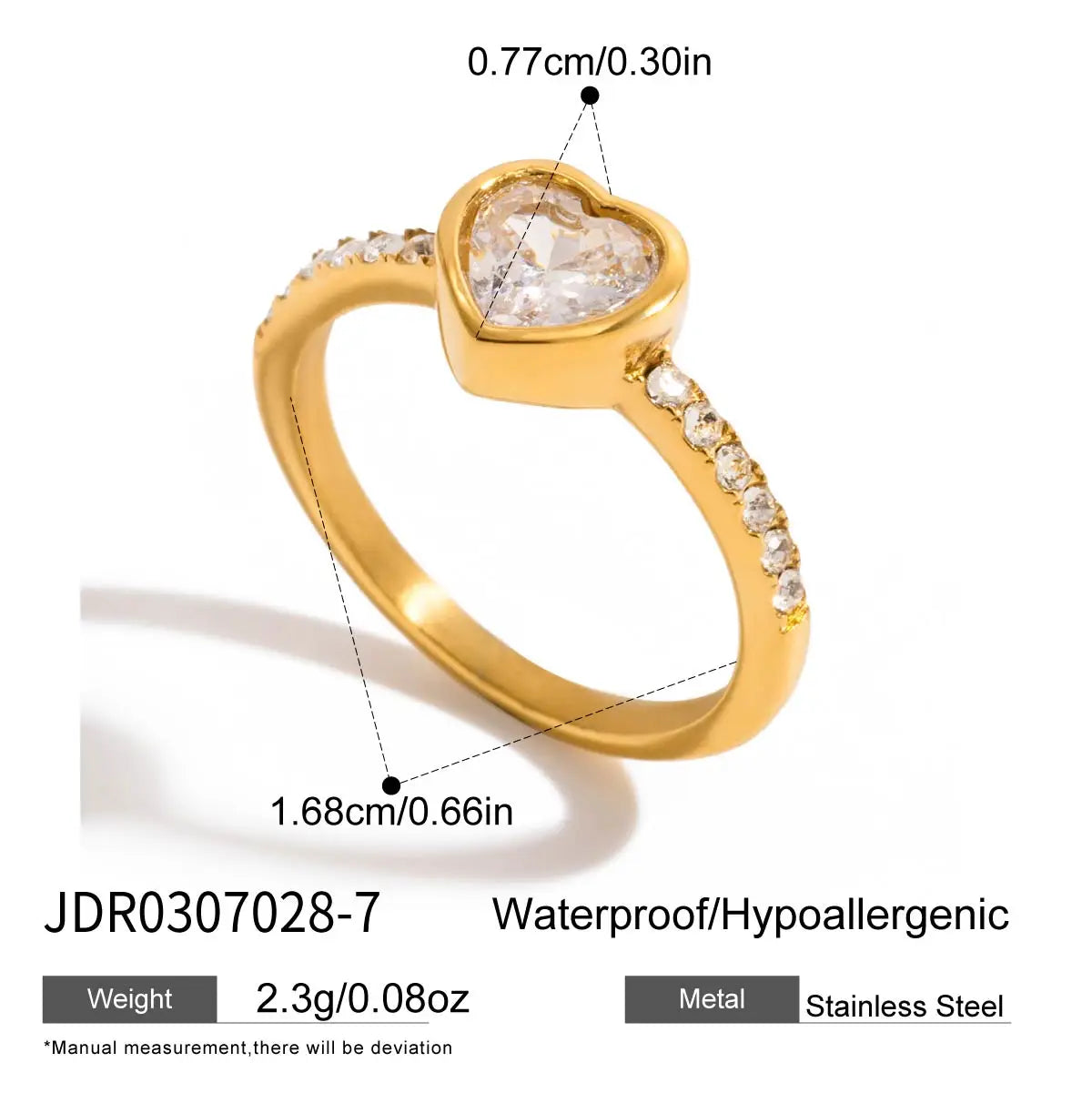 Uworld Minimalist 18K Gold Color Plated Stainless Steel Geometric Zircon Flower Ring Stackable Texture Ring Women's Jewelry